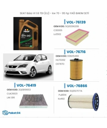 SEAT IBIZA VI 1,6 TDI (KJ)- KW 70-95 HP YAĞ BAKIM SETİ