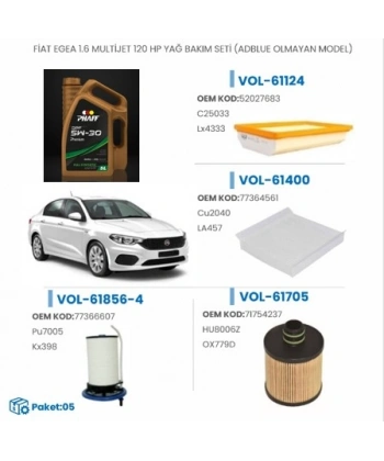 FİAT EGEA VE EGEA CROSS 1.6 MULTIJET 130 HP YAĞ BAKIM SETİ (ADBLUE OLMAYAN MODEL)