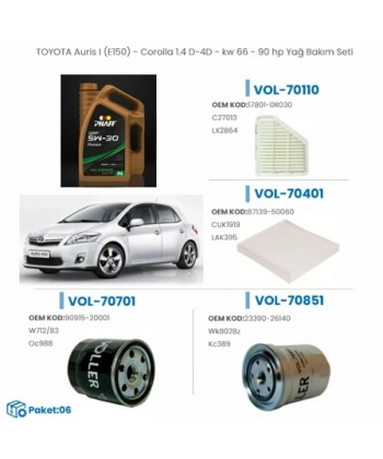 TOYATA Aurıs I (E150)- Coralla 1.4 D-D4-KW 60-99 hp Yağ Bakım Seti