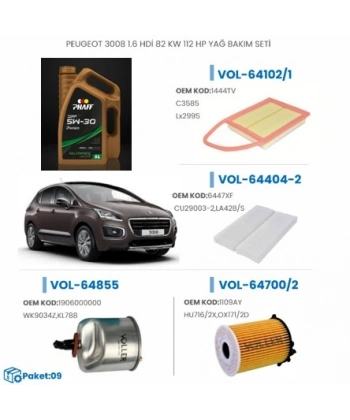 PEUGEOT 3008 1.6 HDİ 82 KW 112 HP YAĞ BAKIM SETİ