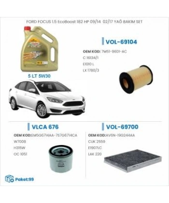 FORD FOCUS 1.5 EcoBoost 182 HP 09/14 → 02/17 YAĞ BAKIM SETİ