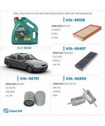 OPEL VECTRA B 1.6 16V MOTOR KODU:X16XEL MOTOR YAĞ BAKIM SETİ