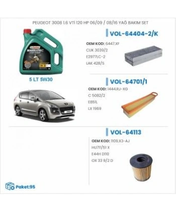 PEUGEOT 3008 1.6 VTİ 120 HP 06/09 → 08/16 YAĞ BAKIM SETİ