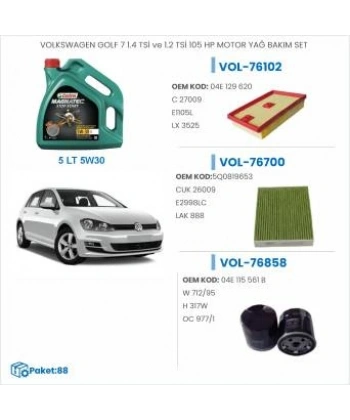 VOLKSWAGEN GOLF 7 1.4 TSİ ve 1.2 TSİ 105 HP MOTOR YAĞ BAKIM SETİ