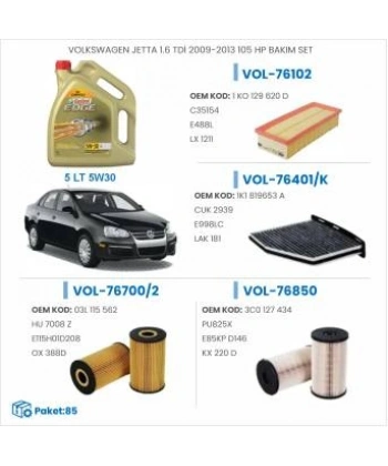 VOLKSWAGEN JETTA 1.6 TDİ 2009-2013 105 HP BAKIM SETİ