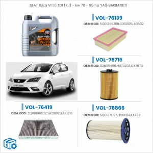 SEAT IBIZA VI 1,6 TDI (KJ)- KW 70-95 HP YAĞ BAKIM SETİ