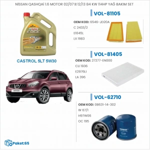 NİSSAN QASHQAİ 1.6 MOTOR 02/07 → 12/13 84 KW 114HP YAĞ BAKIM SETİ