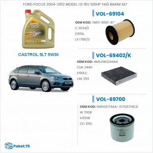 FORD FOCUS 2004-2012 MODEL 1.6 16V 100HP YAĞ BAKIM SETİ