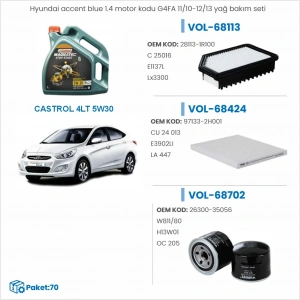 HYUNDAİ ACCENT BLUE 1.4 MOTOR KODU:G4FA 11/10 → 12/13 YAĞ BAKIM SETİ