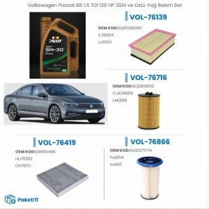 Volkswagen Passat B8 1.6 TDİ 120 HP 2014 ve Üstü Yağ Bakım Seti