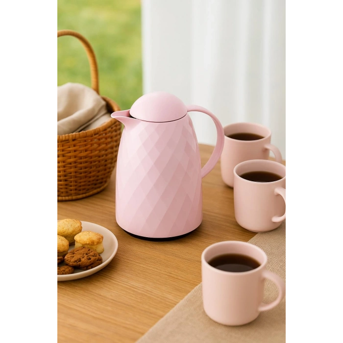1 Lt Akrilik Soft Pembe Çay Termosu 12 Saat Sıcak 24 Saat Soğuk