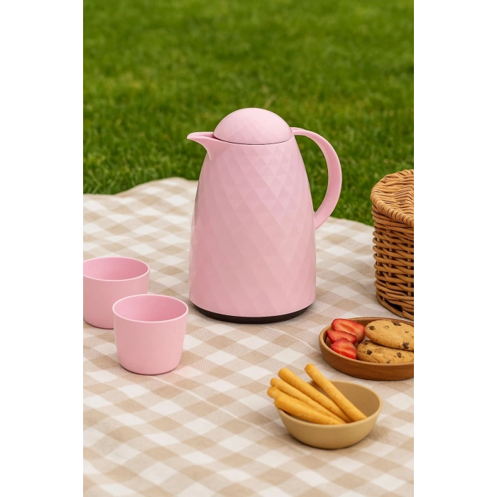 1 Lt Akrilik Soft Pembe Çay Termosu 12 Saat Sıcak 24 Saat Soğuk