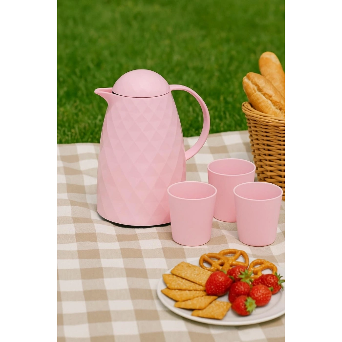 1 Lt Akrilik Soft Pembe Çay Termosu 12 Saat Sıcak 24 Saat Soğuk