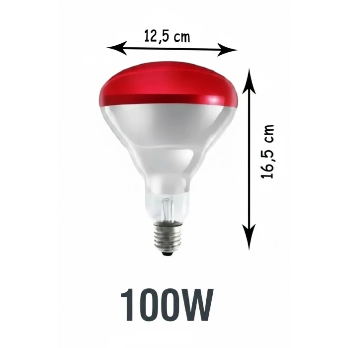 100W Kızılötesi (infrared) Isıtıcılı Hayvan Isıtma ve Kuluçka Lambası (Kırmızı Işık) E27 (Kalın Duy)