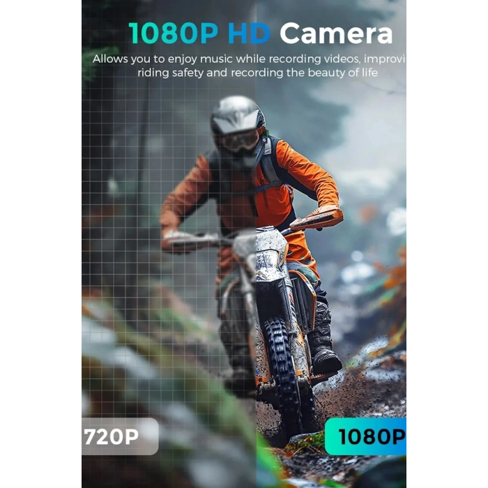1080P Video Kayıt Özellikli, Su Geçirmez ve Bluetooth 5.4 Motorcu Interkom Kulaklığı