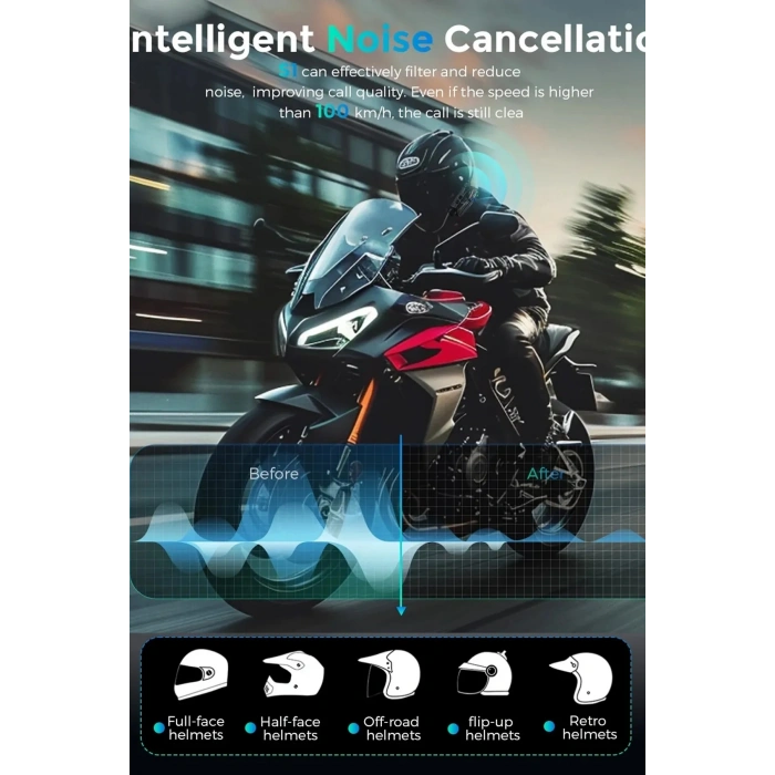 1080P Video Kayıt Özellikli, Su Geçirmez ve Bluetooth 5.4 Motorcu Interkom Kulaklığı
