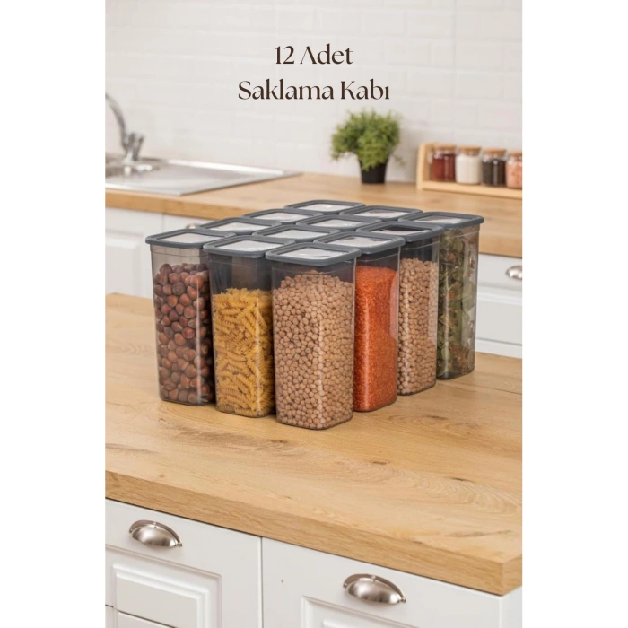 12li Kavanoz Seti & Saklama Kabı & Erzak Kabı 12x1900 Ml (20 Lı Etiket Hediyeli)