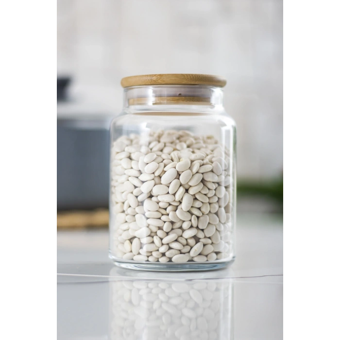 12 Lü Set Bambu Kapaklı Cam Kavanoz & Erzak Saklama Kabı 800 ml Orta  Boy ( Vakum Kapak )
