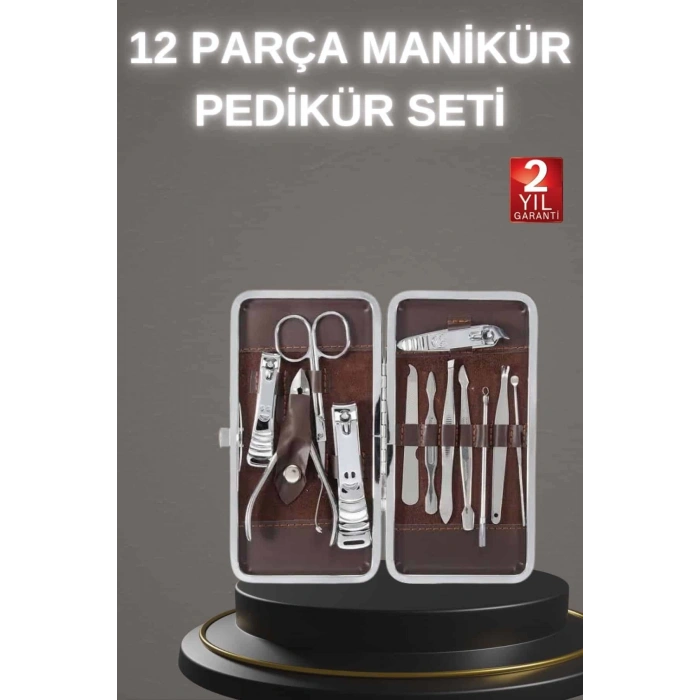 12 Parça Paslanmaz Çelik Kompakt ve Taşınabilir Manikür Makası Tırnak Makası