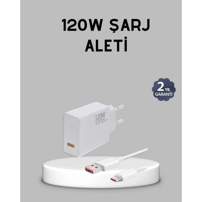 120W Süper Hızlı Şarj Adaptörü – Type-C Kablo Dahil, Yüksek Voltaj Korumalı