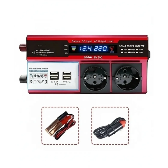 12v 2000w Modifiye Sinüs İnverter Araç Ve Güneş Enerjisi Uyumlu, Çift Usb, Çift Priz Ve Çakmaklık Eco Lounge