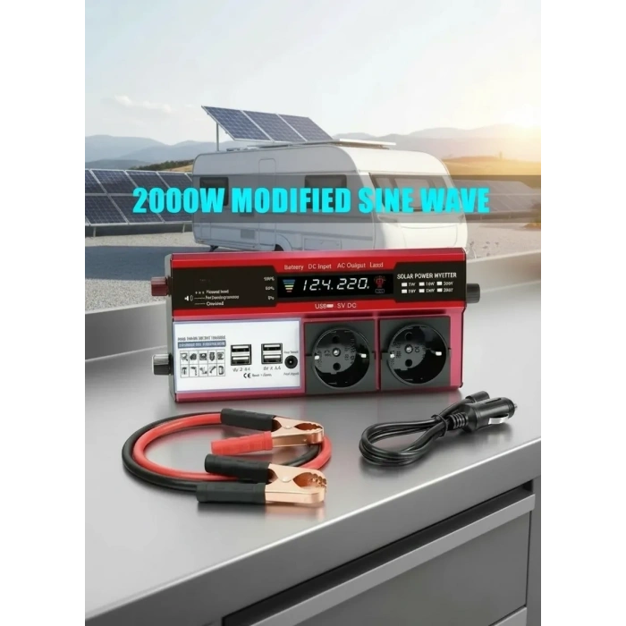 12v 2000w Modifiye Sinüs İnverter Araç Ve Güneş Enerjisi Uyumlu, Çift Usb, Çift Priz Ve Çakmaklık Eco Lounge