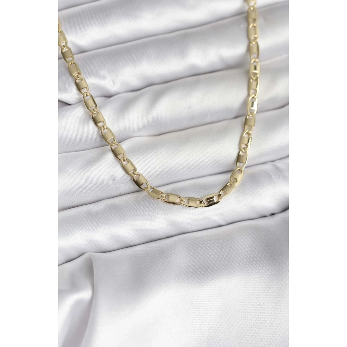 14K Gold Renk Kaplama Plaka Ezme Model Zincirli CM Kadın Kolye