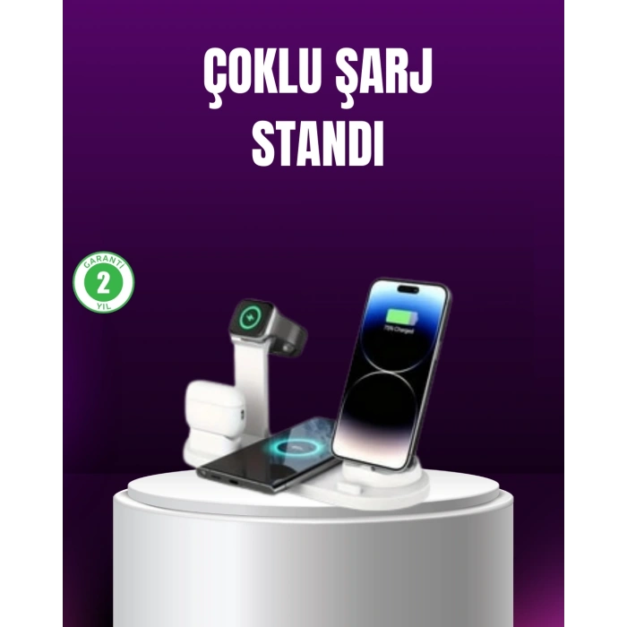 15W Hızlı Şarj Destekli 4’ü 1 Arada Kablosuz Şarj İstasyonu