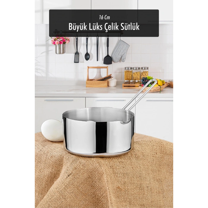 16 Cm Büyük Boy Lüx Paslanmaz Çelik Sütlük & Sosluk & Kaçerola