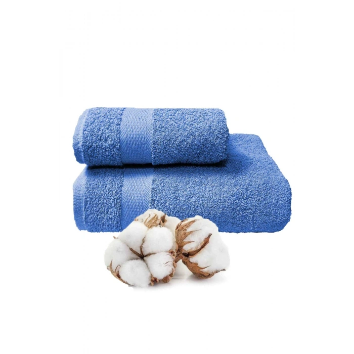 2 li Banyo Havlu Takımı %100 Pamuklu Dry Mavi