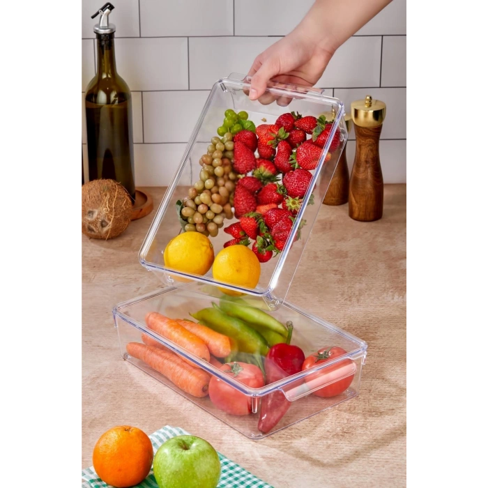 2 Li Kapaklı Buzdolabı Organizeri & Buzdolabı Düzenleyici 3 lt