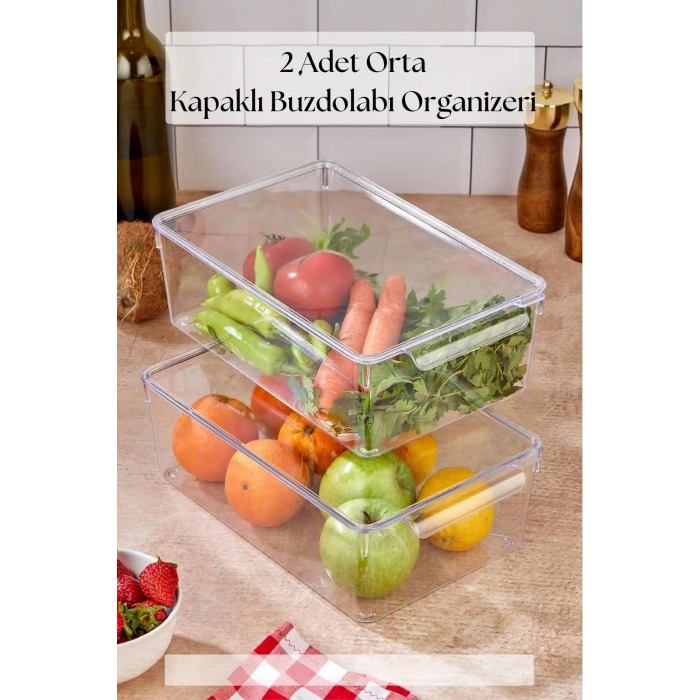 2 Li Kapaklı Buzdolabı Organizeri & Buzdolabı Düzenleyici 4,5 lt