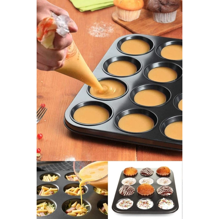 2Lİ SET Muffin Kalıbı 12li Fırın Mini Kek Browni Kekstra Kalıbı Cupcake  ülü