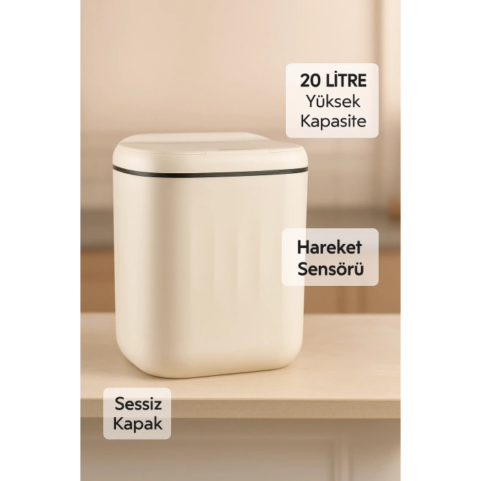 20L Sensörlü Akıllı Antibakteriyel Çöp Kovası Otomatik Kapaklı, Banyo Mutfak 4 Pil Yanında
