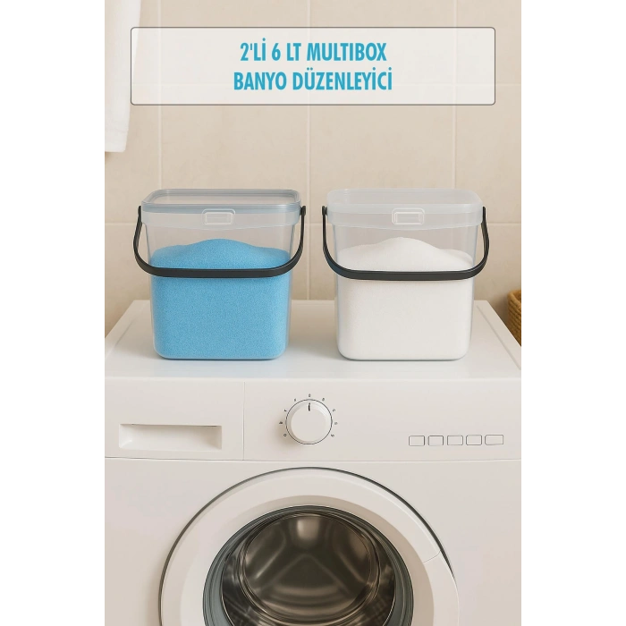 2’li Multibox Deterjanlık Kutusu & Banyo Düzenleyici & Saklama Kutusu 6 Lt Şeffaf