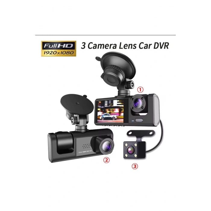 3 Kanal Araba DVR HD 1080P 3 Lensli Araç İçi KameraÜç Yönlü Kamera DVR araç kamera