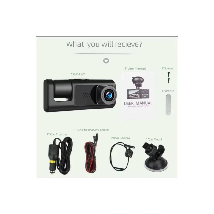 3 Kanal Araba DVR HD 1080P 3 Lensli Araç İçi KameraÜç Yönlü Kamera DVR araç kamera