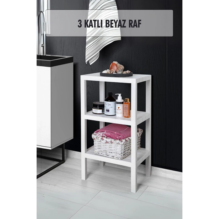 3 Katlı Beyaz Raf Kitaplık & Banyo Düzenleyicisi 73,5 cm