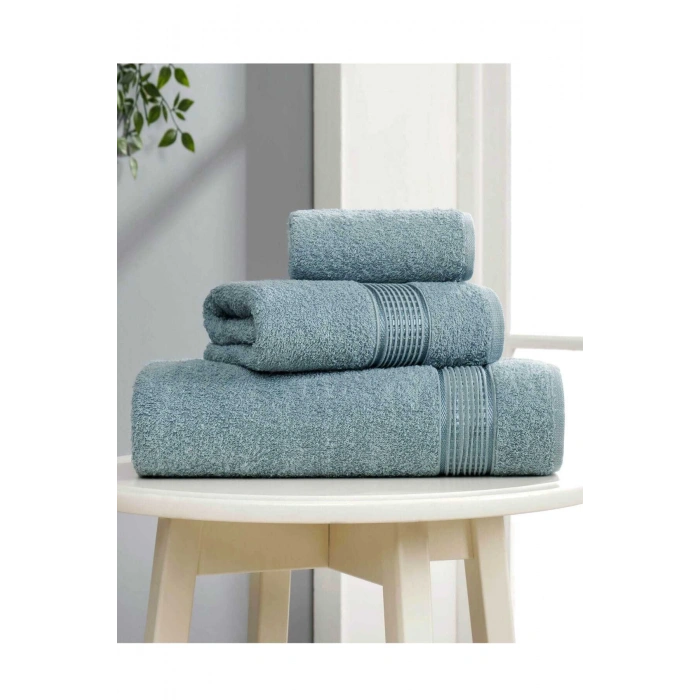 3 lü Banyo Havlusu Seti Pamuklu Ritim Mint