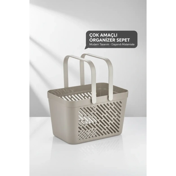 3lü Gri Çok Amaçlı Kulplu Sepet Mutfak Banyo Çamaşır Organizer Seti