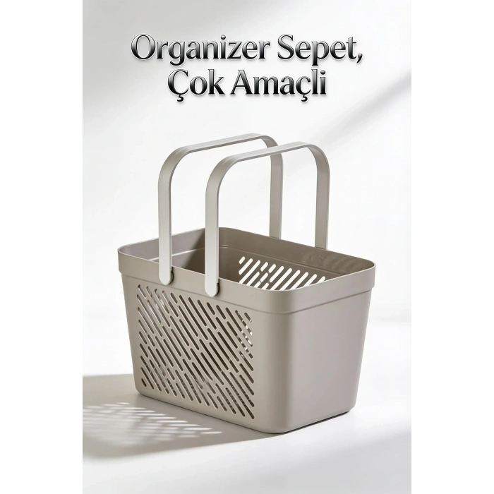 3lü Gri Çok Amaçlı Kulplu Sepet Mutfak Banyo Çamaşır Organizer Seti