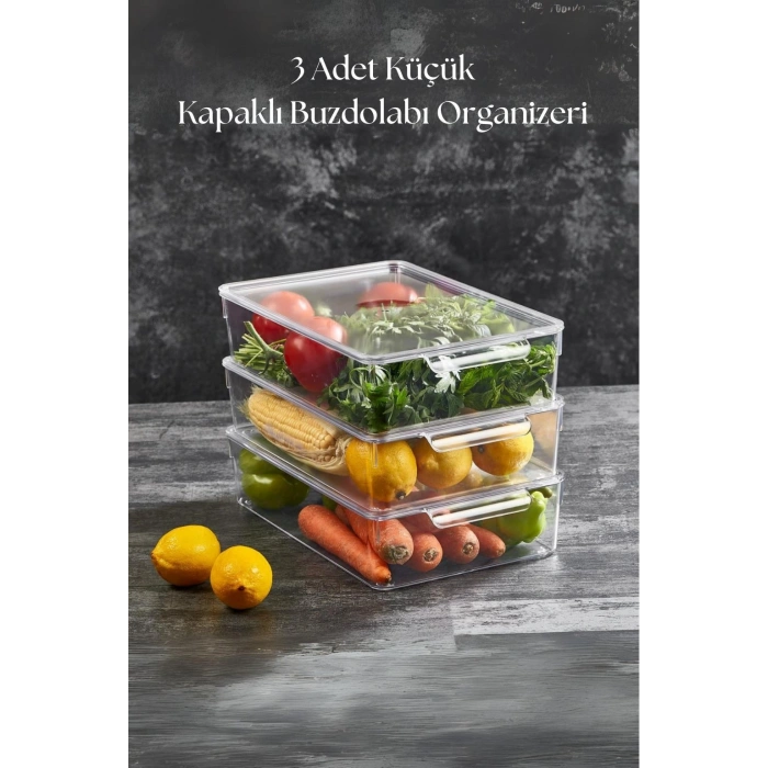 3 Lü Kapaklı Buzdolabı Organizeri & Buzdolabı Düzenleyici 3 lt