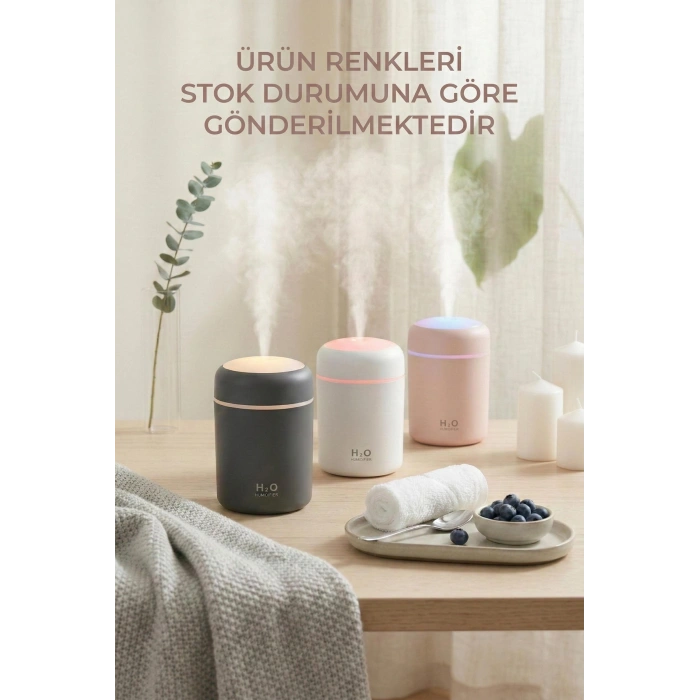 300 ml LED Işıklı Hava Nemlendirici & Pratik Oda Kokusu Difüzörü (7 cm x 11 cm)
