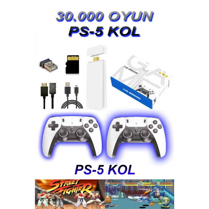 30.000 Oyun Yüklü, PS5 Kollu, 2.4G Kablosuz Çift Kumandalı Retro Oyun Konsolu Stick