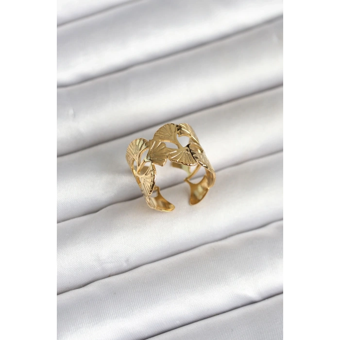 316L Çelik Gold Renk Yelpaze Model Kadın Yüzük