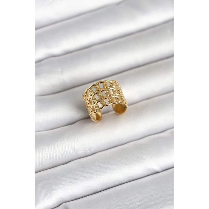 316L Çelik Gold Renk Zincir Model Kadın Yüzük