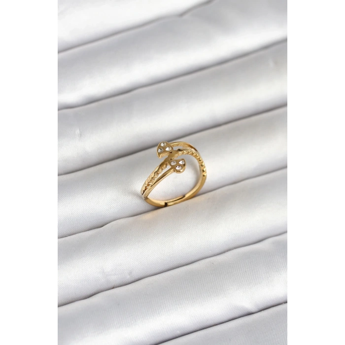316L Çelik Gold Renk Zirkon Taşlı Kalp Model Kadın Yüzük
