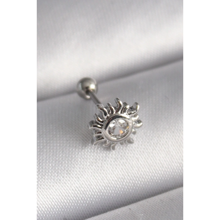 316L Çelik Gümüş Renk Zirkon Taşlı Güneş Tragus Piercing