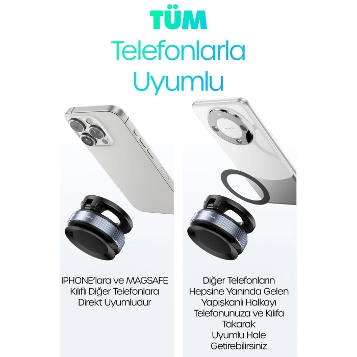 360 Araba Telefon Tutucu Ayarlanabilir Masa Üstü Vakumlu Mıknatıslı Magsafe Telefon Tutucu Siyah