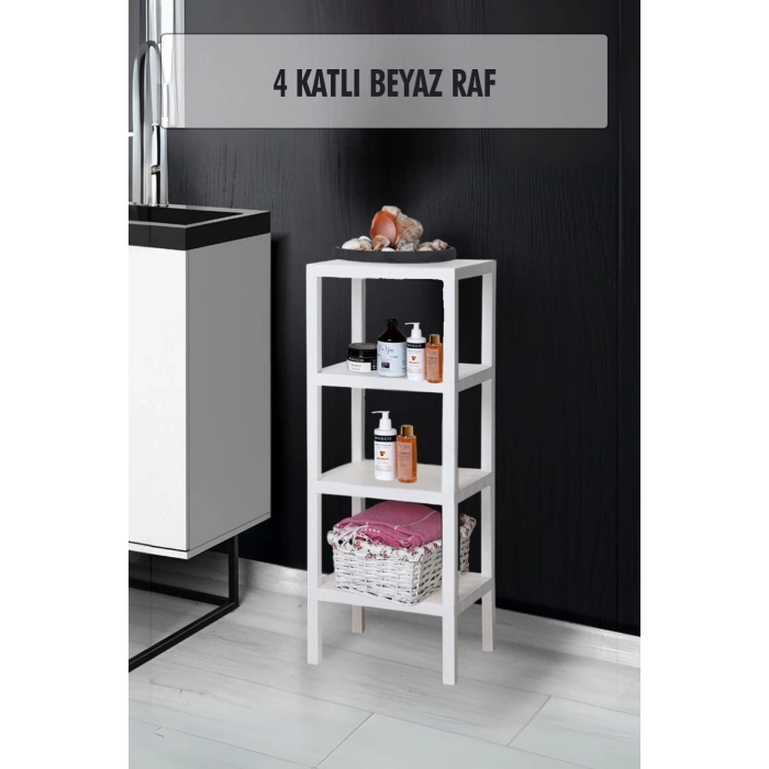 4 Katlı Beyaz Raf Kitaplık & Banyo Düzenleyicisi 100 cm